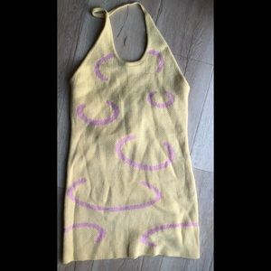 Knit halter dress size M yellow and pink